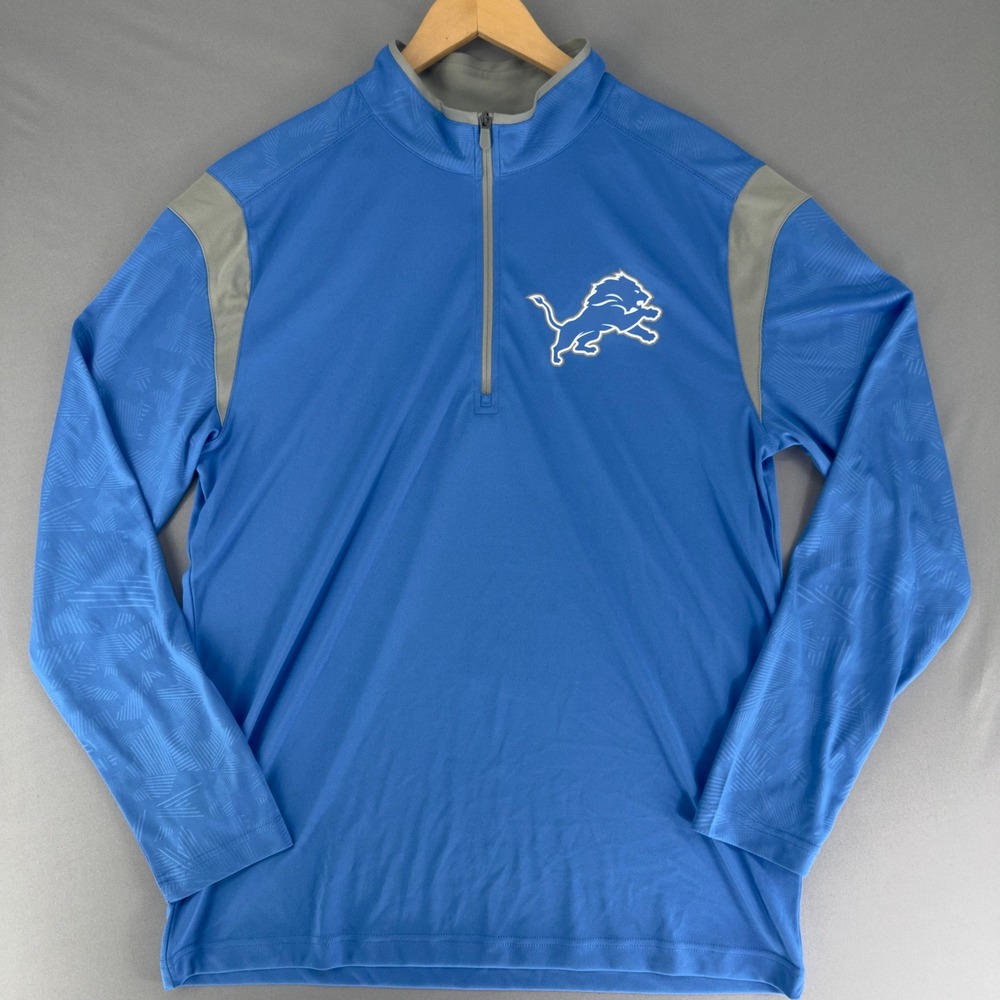 Fanatics Detroit Lions NFL Mens Large Blue Quarter Zip Pullover Long Sleeve Top